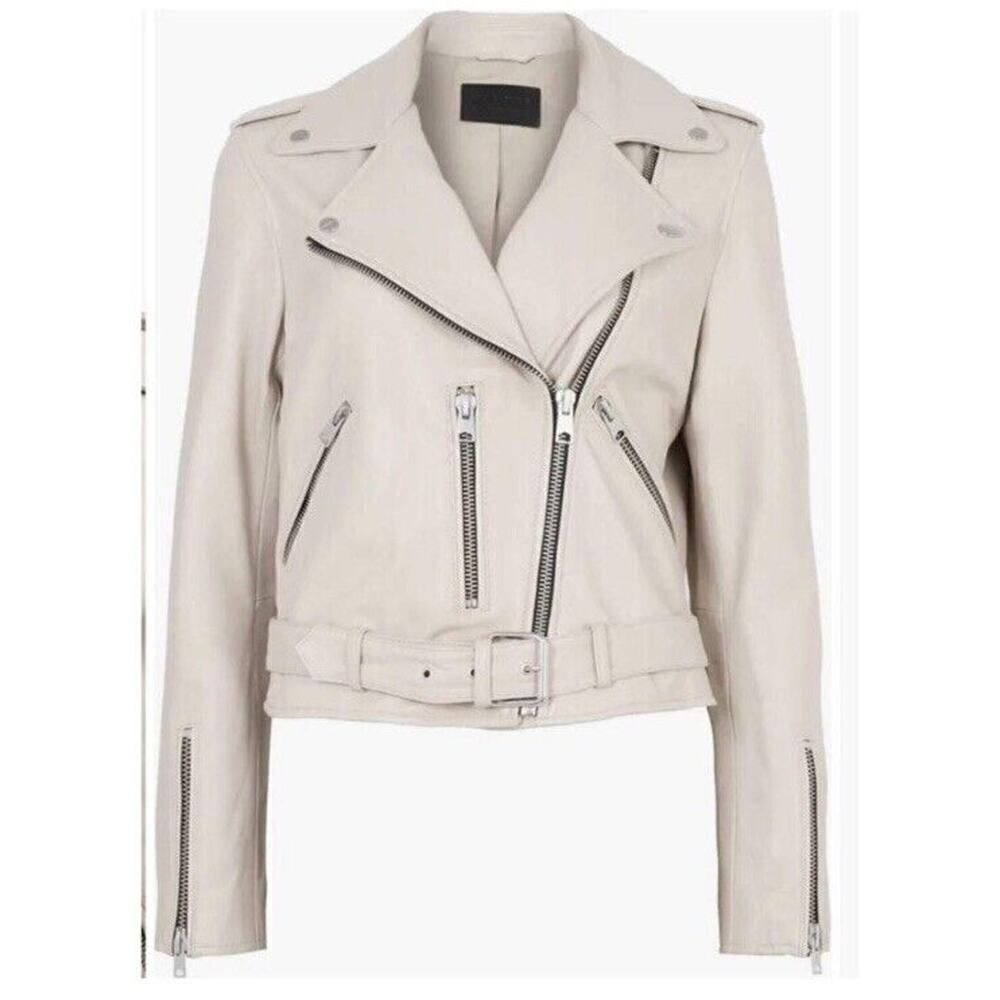 All Saints Off-White Leather Moto Jacket - Picture 2 of 13